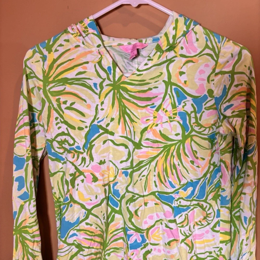 Lilly Pulitzer Girls XL 12/14 Swim Cover Up‎ Hooded Tropical Cotton Beach